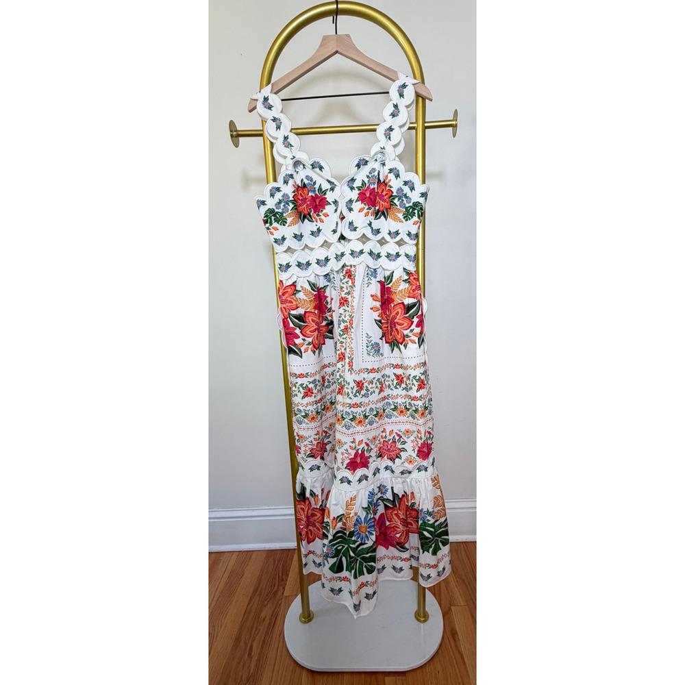Farm Rio NEW Bloom Garden Off White Midi Dress, Med - Picture 5 of 14